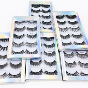 Faux cils en vison épais naturel, doux et vif, faits à la main, réutilisables, multicouches, 3D, extensions de cils bouclés entrecroisés avec boîte d'emballage laser