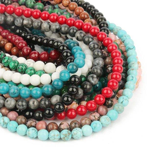 Natural Tiger Eye Agate Jade Howlite Minerales Bead Round Round Stone Beads para joyas que hacen brazalete de artesanía de bricolaje 4-12 mm 15 ''