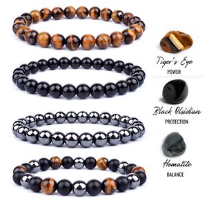 Oeil de tigre naturel obsidienne hématite perles brin bracelets pour hommes produits de santé magnétiques femmes bijoux Pulsera Hombre