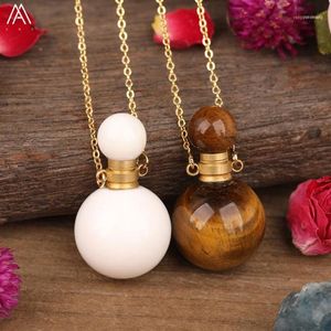 Oeil de tigre naturel blanc Tridacna pierre ronde huile essentielle bouteille de parfum pendentif femmes cristal diffuseur or collier bijoux 1264d