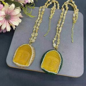 Topaze naturelle pendentif bouddha riant, chaîne de pull, nouveau Design Original, collier en strass géométrique, bijoux à la mode pour femmes