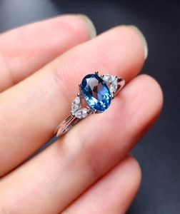 Natural Topaz Ring S925 Sterling Silver Natural London Blue Topaz Lady Gem Ring Simple Style Ring Y11241308255