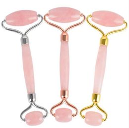 Chakra naturel culbuté quartz rose sculpté cristal Reiki guérison Gua Sha rouleau de beauté bâton de masse faciale avec alliage plaqué or 1929943