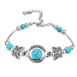 Bangle natuurlijke turquoise gesneden vlinder hanger bohemien dames armband sieraden