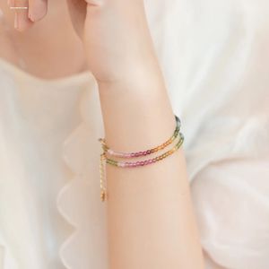 Bracelet naturel Ultra-Fine Rainbow Tourmaline Corde élastique 14K Cadeau de chaîne de chaîne étendue en or Silver Plated Grown 240518