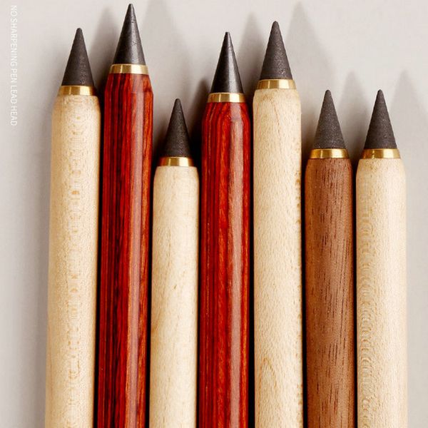 Barils en bois de mosaïque de noyer naturel Crayons sans fin infinis Aucun affûtage Effaçable Vintage Maple Wooden Infinity Eternal Pencil No Ink