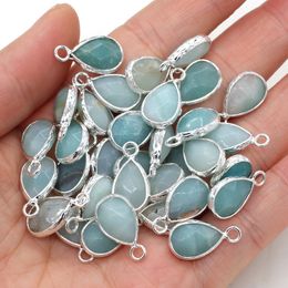 Natuurlijke waterdruppel vorm gefacetteerde blauwe charms hangers voor sieraden maken doe -het -zelf ketting oorbellen maat 13x23 mm