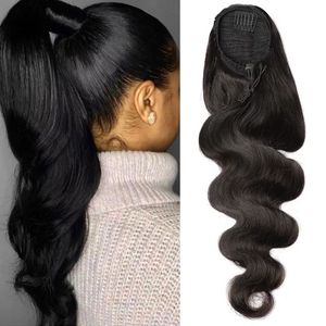 Extensions de cheveux brésiliens naturels Remy avec cordon de serrage, queue de cheval ondulée naturelle, Afro, couleur naturelle, avec clips, pour femmes noires