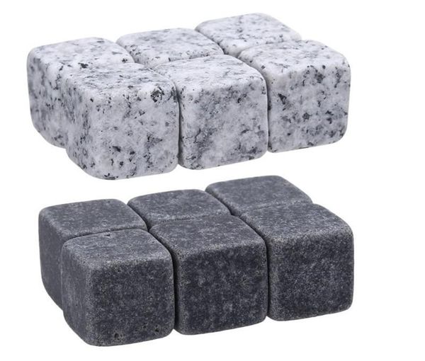 Piedras de whisky naturales 6 piezas / set Whisky Stones Cooler Whisky Rock Esteatita Cubo de hielo con bolsa de almacenamiento de terciopelo c162