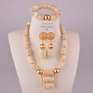 Ensemble de bijoux en corail blanc naturel, perles de mariage africaines, perles de corail du nigeria, ensembles de bijoux pour femmes 19-C-01 H1022
