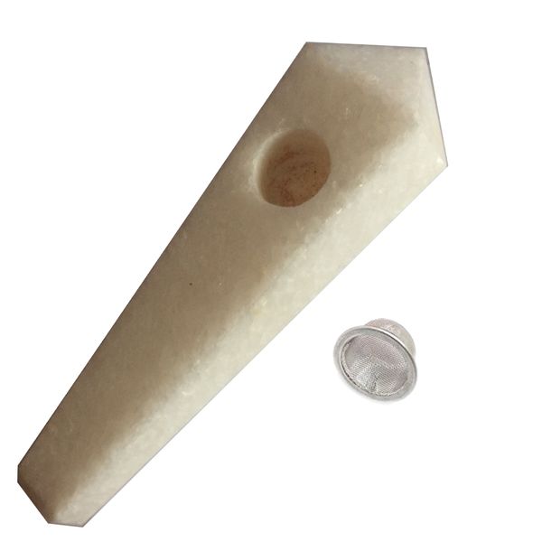 Pipe à fumer en Quartz de Jade blanc naturel, pierre de cristal, marbre, albâtre, obélisque, pointe de baguette, tuyaux à cigares avec filtre métallique