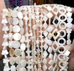 Perles de coquillage blanches naturelles, nacre, dents ovales plates, rondes, pépites d'étoiles, puces d'eau douce, breloques pour la fabrication de bijoux, 5082781