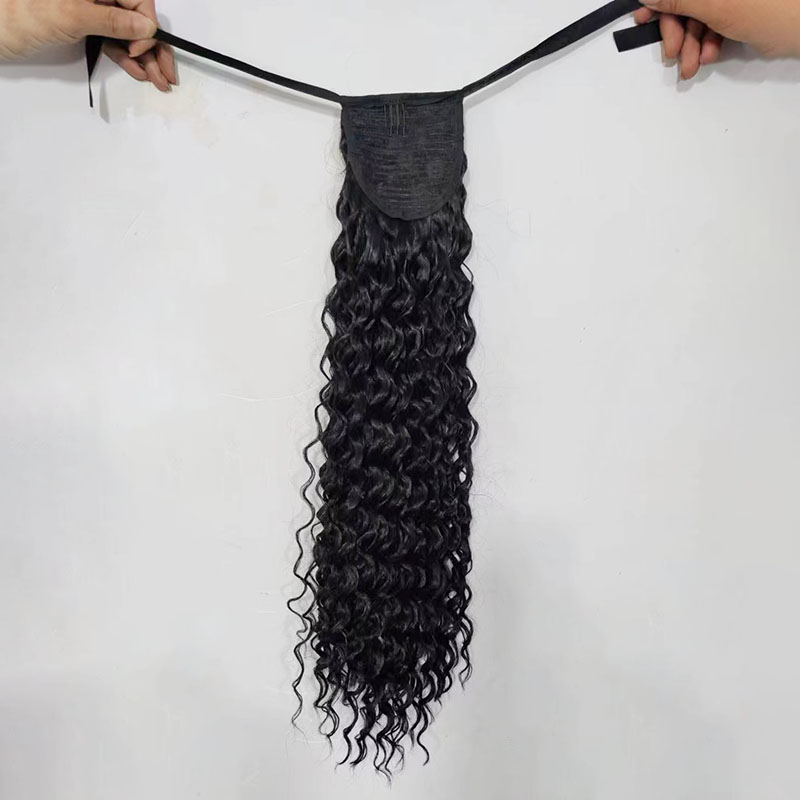 Natural winding rope elastic band ponytail human hair ponytail
