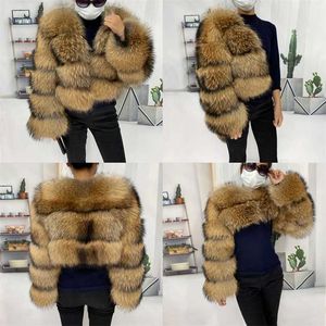 Naturel Hiver Réel Raton Laveur Manteau Plus La Taille Vêtements Femmes Grand Fluffy Manteaux De Fourrure Style Veste 211220