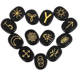 Naturales brujas Runas Stones de 13 Cristal de curación con símbolos gitanos grabados para la adivinación de meditación299e