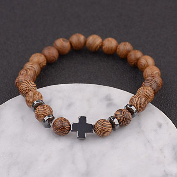 Cuentas de madera natural pulseras cruzadas pulsera de cuentas de oración mujeres joyería de yoga de madera