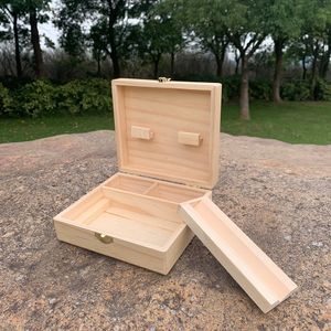 Natuurlijke houten koffer voor tabak roken accessoires opslag met hout v vorm rollen machine tabak droge kruid koffer doos roken accessoires