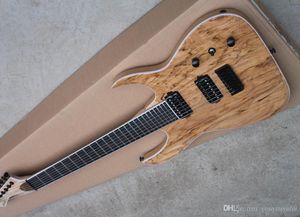 Guitarra eléctrica de 6/7 cuerdas color madera natural con brazo de ébano, cuerpo STRANDED, binding de madera blanca, servicio personalizado