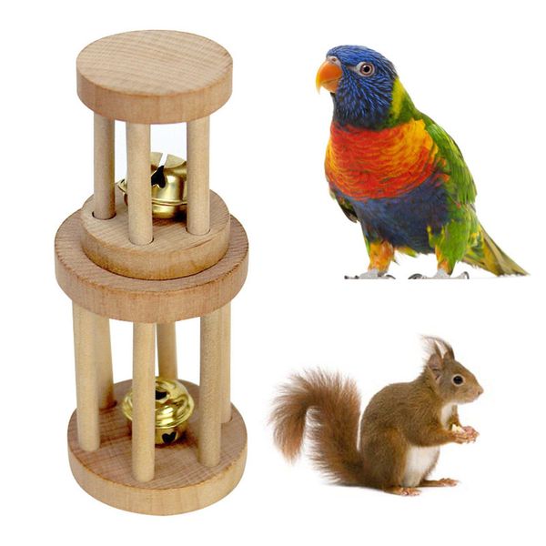 Natural Wood Dumbell Unicycle Bell Rouleau Toys For Pet Rabbits Hamsters Rat