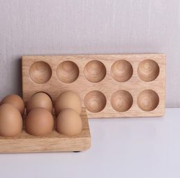 Natuurlijke houten ei opbergdozen dubbele rij houten eieren houder organizer rack keukenaccessoires SN2490