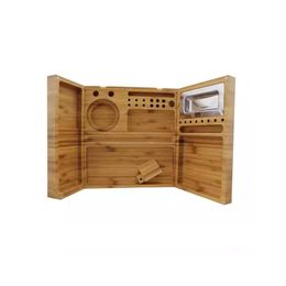 Caja de exhibición de almacenamiento plegable portátil de madera natural Bandeja de estuche para hierba seca Molinillo de cigarrillos de tabaco Preroll Rolling Handroller Fumar