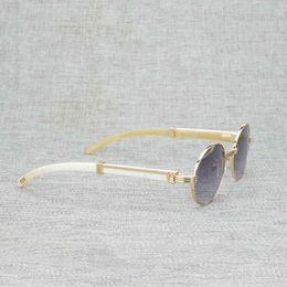 Lunettes de soleil en bois naturel hommes rond noir blanc corne de buffle lunettes claires cadre en métal Oculos nuances en bois pour accessoires d'été