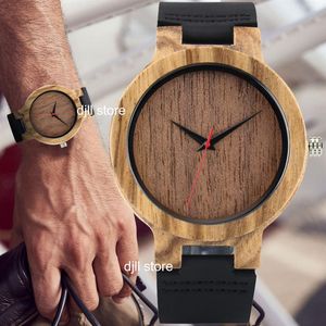 Natuurlijk houten horloge voor mannen Mens Blue Echt lederen kwarts houten kast mannelijke polshorloge echte houten pols horloges bruine mode cloc209t