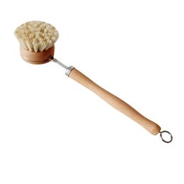 Natural Wooden Bamboo Long Handle Pot Brushes Kitchen Pan Dish Bowl Washing Cleaning Brush Household Cleaner Cleaning Tools