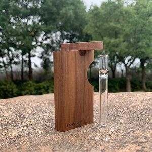 Natuurlijke Houten Dugout Stash Case Box Met Helder Glas One Hitter Pijpknuppel Draagbare Houten Tabakspijpen Case Roken Accessoires