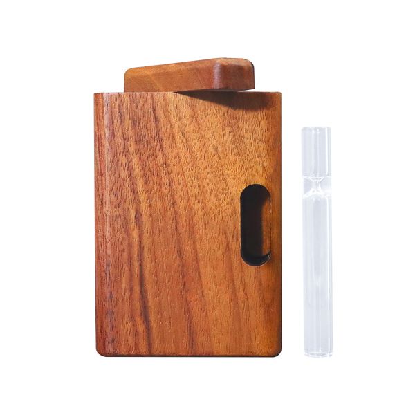 Boîte de rangement de pirogue en bois naturel avec verre transparent One Hitter OG Pipe Bat Tubes de tabac en bois portables Pipes Case Accessoires pour fumer