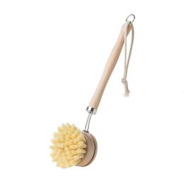 Natuurlijk houten lange handgreep pot borstel keuken pan schotel kom wassen reinigingsborstel huishoudelijke reinigingsgereedschap