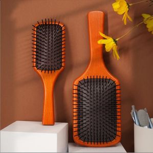 Cepillos de pelo de masaje de madera Natural, peines con cojín de aire, paleta Rectangular para mujeres y hombres, Reduce el Frizz, restaura el brillo Natural en seco