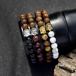 Pulsera de cuentas de obsidiana de madera natural Homme Buddha Buddha Meditación Meditación Bead Bead Pulseras Joyas de yoga casuales para mujeres