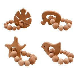 Natuurlijke houten fopspeenring Clips Tanden voor babygezondheidszorg Accessoires Zuigevingers Oefeningspeelgoed kleurrijke silicium kralen soermoe