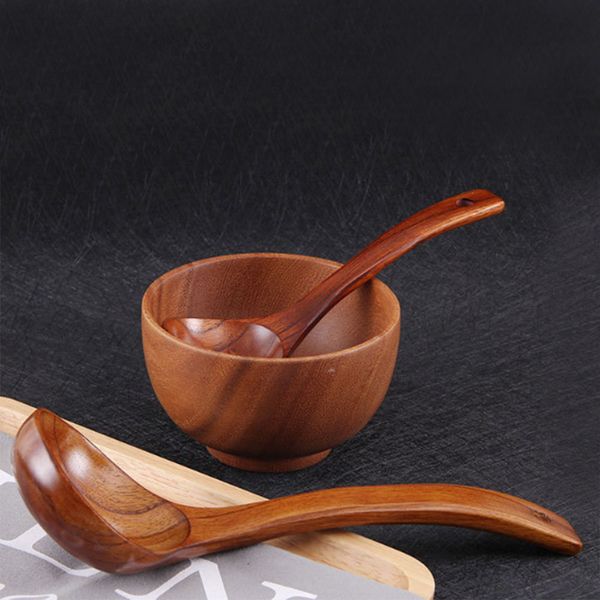 Cuillère en bois naturel soupe de riz Portable outil de cuisine pour assaisonner Dessert cuillère en bois sain enfants vaisselle ustensile P20