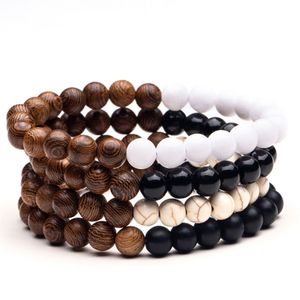 Pierre en bois naturel, brins de perles faits à la main, bracelets à breloques pour femmes et hommes, bijoux élastiques à la mode pour Club de fête