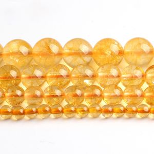 Cuentas de cuarzo de cristal amarillo Natural, cuentas espaciadoras sueltas redondas para hacer pulseras, collares, joyería de 6/8/10/12mm