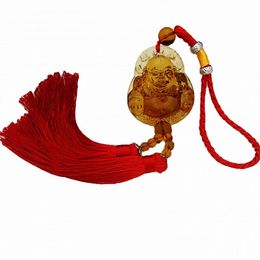 Quartz jaune naturel sculpté Bouddha Lucky amulet Pendant Car pendentif Guan Yin Maitreya Auto Interior Recorward Mirror Decoration