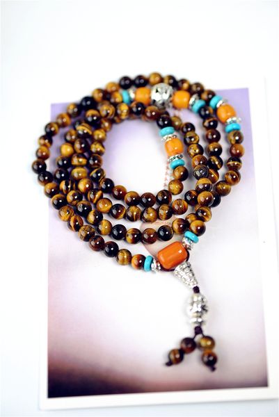 Bracelet en pierre d'oeil de tigre jaune naturel 108 perles bracelet multicouche hommes et femmes Bouddha bracelet en cristal naturel chaîne à main x47