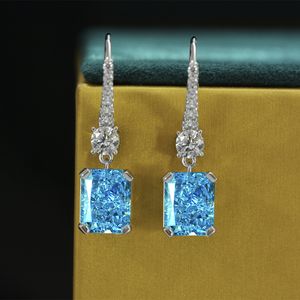 Nature aigue-marine diamant balancent boucle d'oreille 100% Original 925 en argent sterling fête mariage boucles d'oreilles pour femmes bijoux de charme