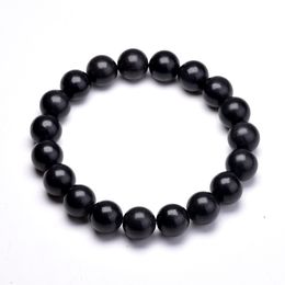Nature Black Shungite Beads Energy Power Stretch armbanden voor mannen vrouwen armbanden genezende meditatie sieraden