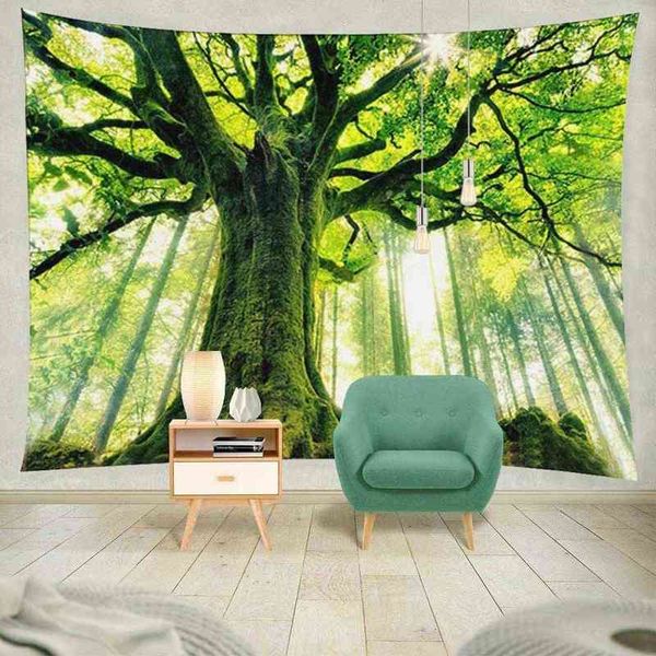 Nature Forêt Épais Arbre Mur Tapis Grande Taille 3D Suspendus Art Pour Chambre Salon Dortoir Décor Vert Plante Murale J220804