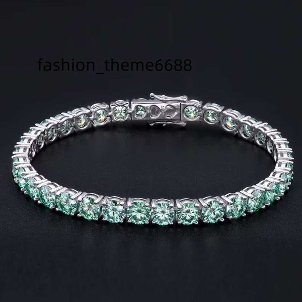 Bijoux en diamant vert naturel, argent Sterling 925 massif, largeur de 5mm, rond, taille brillant, diamant vert, Moissanite, Bracelet de Tennis