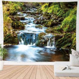 Nature Landscape Stone waterval Tapestry Tapestry Aesthetic Room Decor Home Dorm Psychedelic Mountain Forest Tapiz Wall Hangende deken J220804