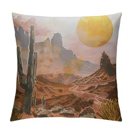Natuur landschap deksels kussens set van 2 aquarel boho -bergen decoratieve cactus helder kussendeksels vierkante buitenkussencase voor bank