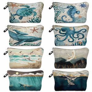 Nature Marine Life Sac cosmétique pour l'enseignant Appreciati Cadeaux Sea Horse Whale Animal Print Pouch Maquillage Fi Trousse de toilette F2yN #