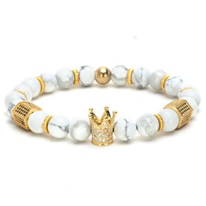 Natuur steen kraal kroon schedel klassieke stijl zirkoon mozaïek koperen charme accessoires armband