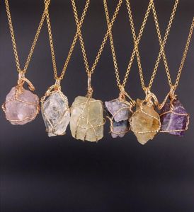 Nature Stone Hangers Amethist Rose Quartz Wit Crystal Lemon Fluorite Charms Stones voor ketting 6 kleuren2275043