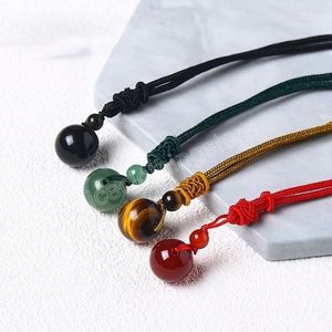 Natuur Tijgeroog 14mm Kralen Hangers Kettingen Vrouwen Mannen Vintage Handgemaakte Agaat Obsidiaan Weven Touw Ketting Geluk Geschenken