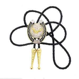 Naturel Stone Gold U vorm Eagle Bolo Tie voor man Indian Cowboy Western Cowgirl Leather Rope Zink Alloy Ntringtie 240423